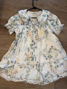 Anthropologie Cream Floral-Print Smocked Yoke dress
